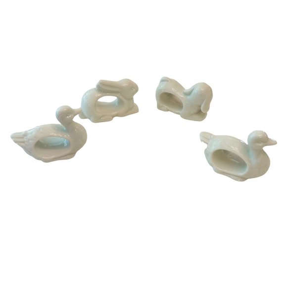 Vintage Napkin Rings Porcelain Animal Animals Set of 4 with Box 1984 - Picture 1 of 9